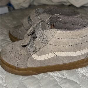 Gray High-Top Sneakers with Brown Soles